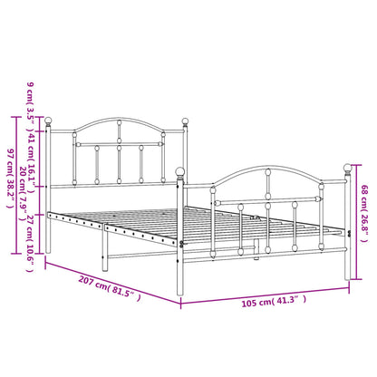 Estrutura de cama com cabeceira e pés 100x200 cm metal preto