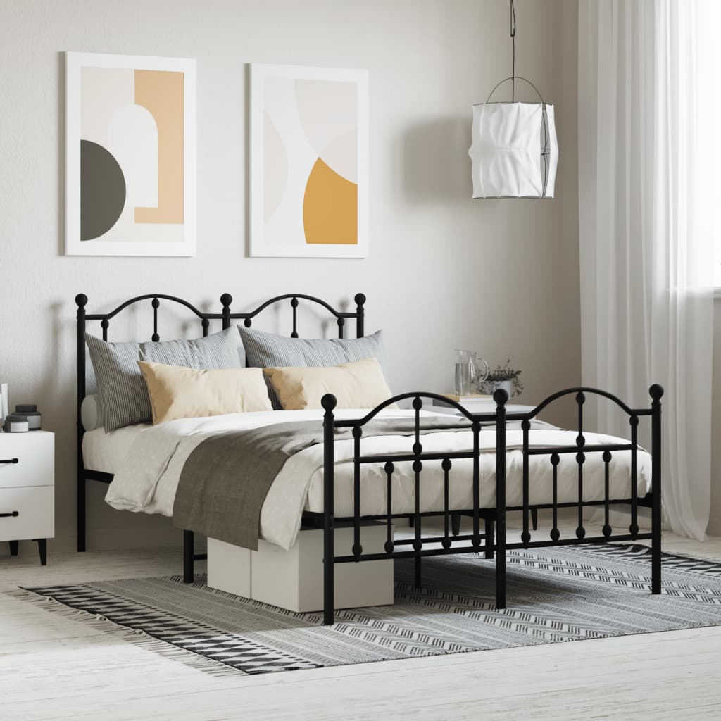 Estrutura de cama com cabeceira e pés 120x190 cm metal preto