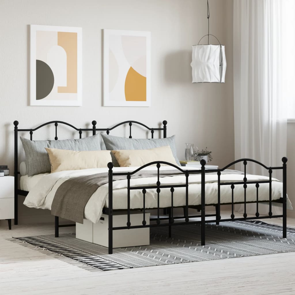 Estrutura de cama com cabeceira e pés 183x213 cm metal preto