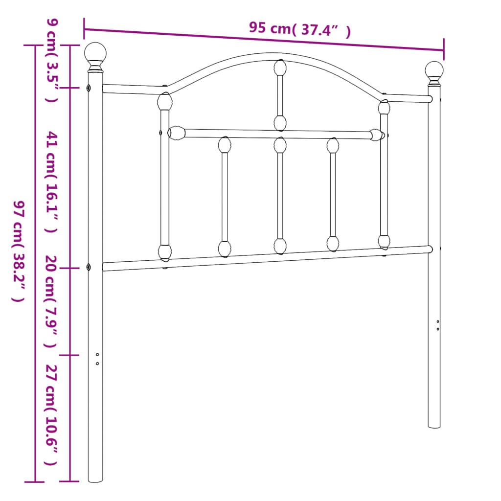 Cabeceira de cama 90 cm metal preto