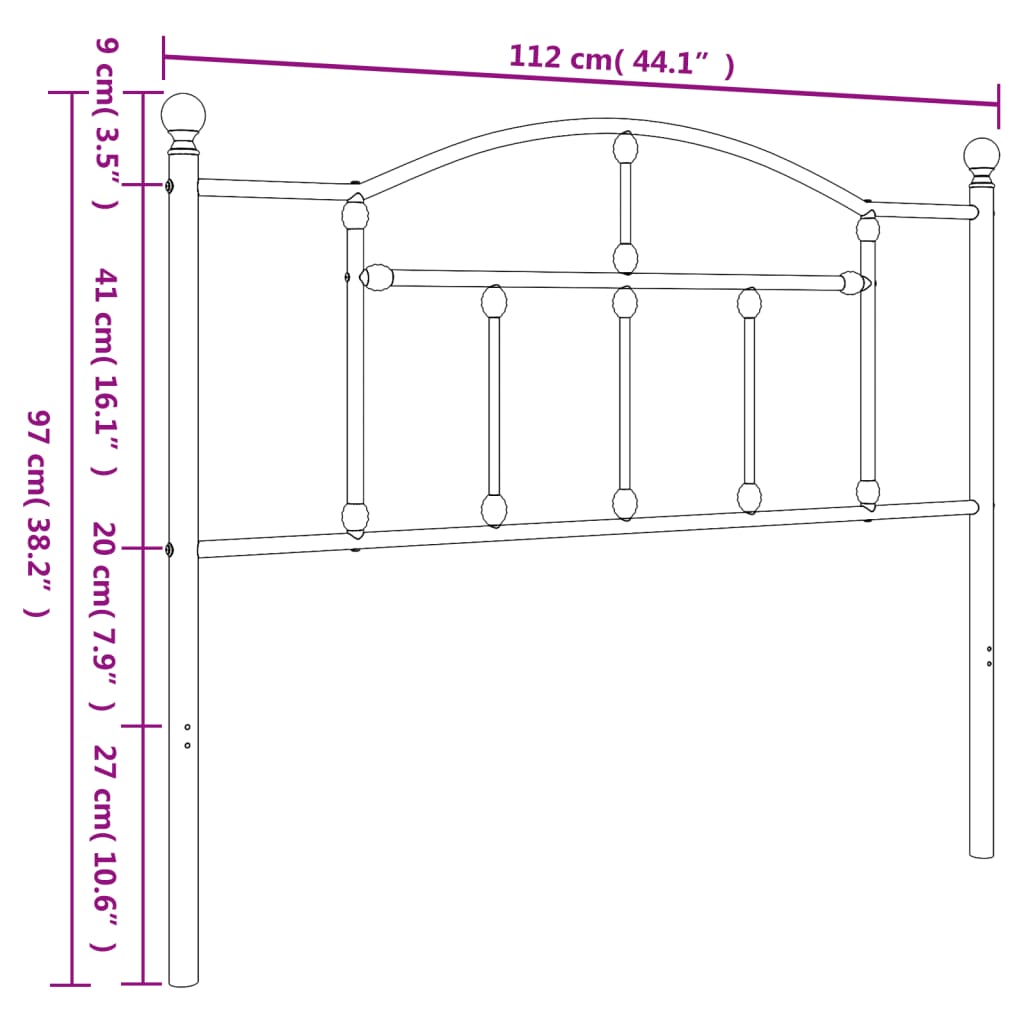 Cabeceira de cama 107 cm metal preto