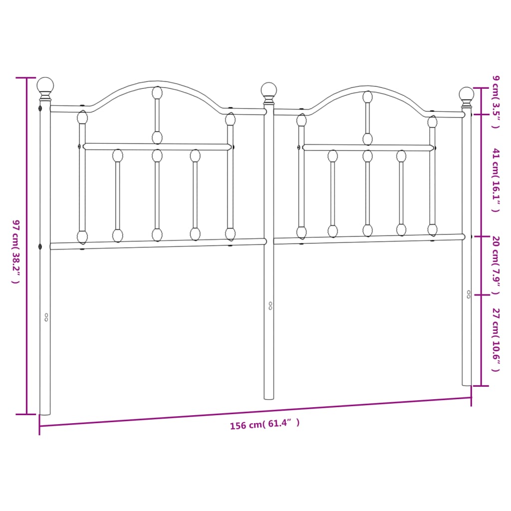 Cabeceira de cama 150 cm metal preto