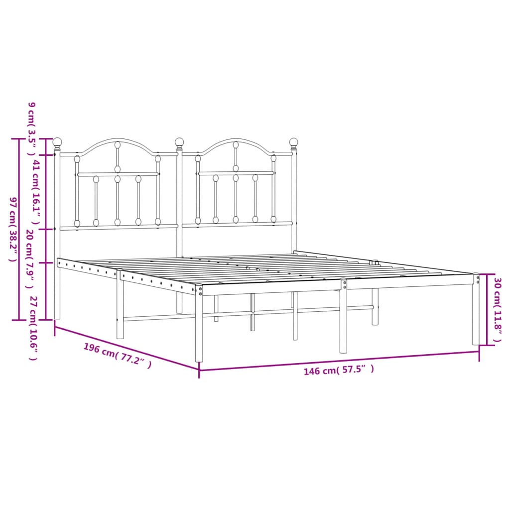 Estrutura de cama com cabeceira 140x190 cm metal branco