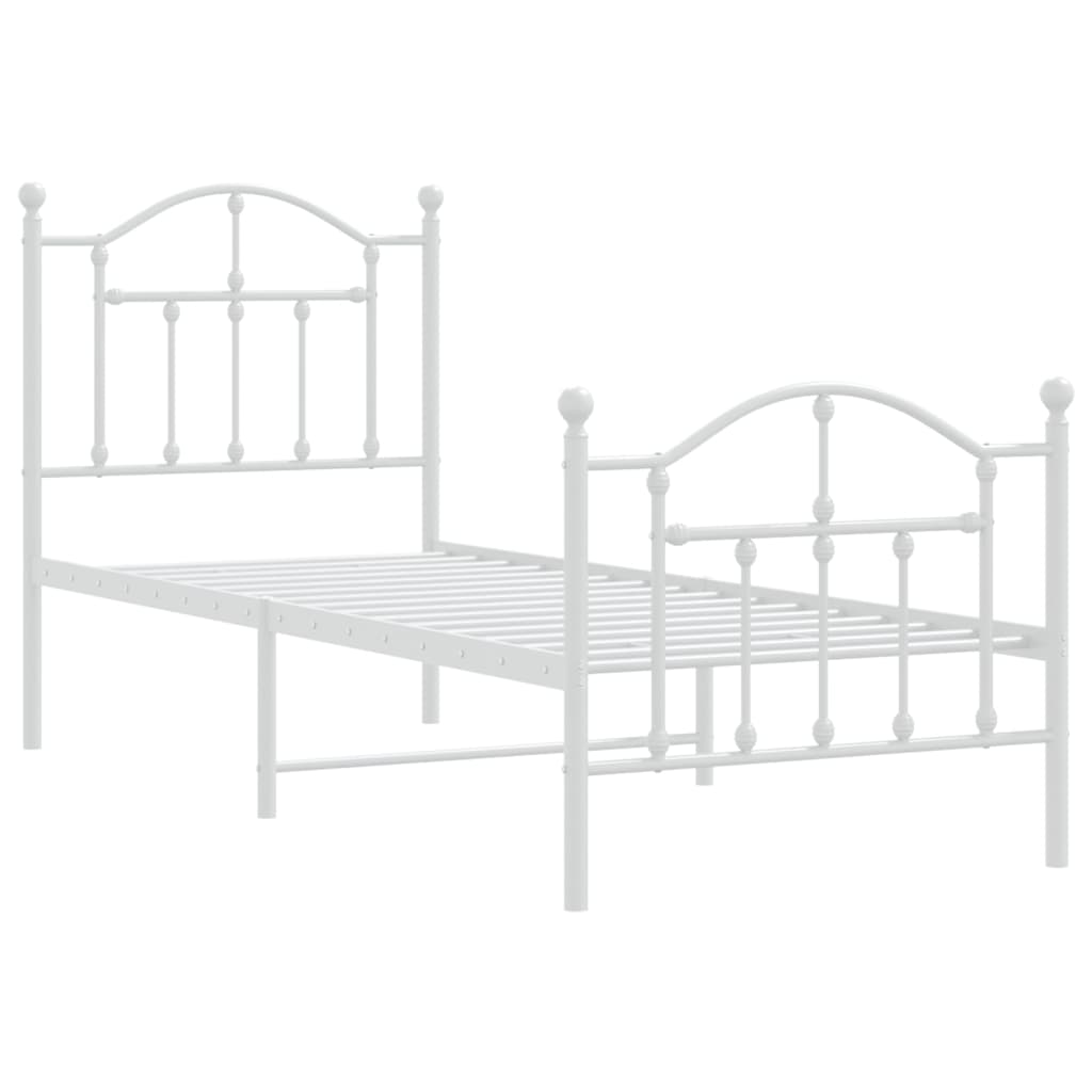 Estrutura de cama com cabeceira e pés 75x190 cm metal branco