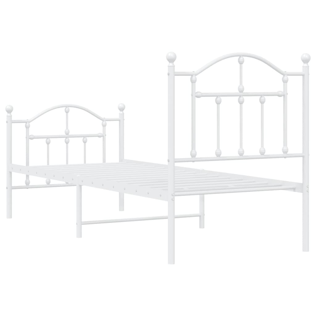 Estrutura de cama com cabeceira e pés 75x190 cm metal branco