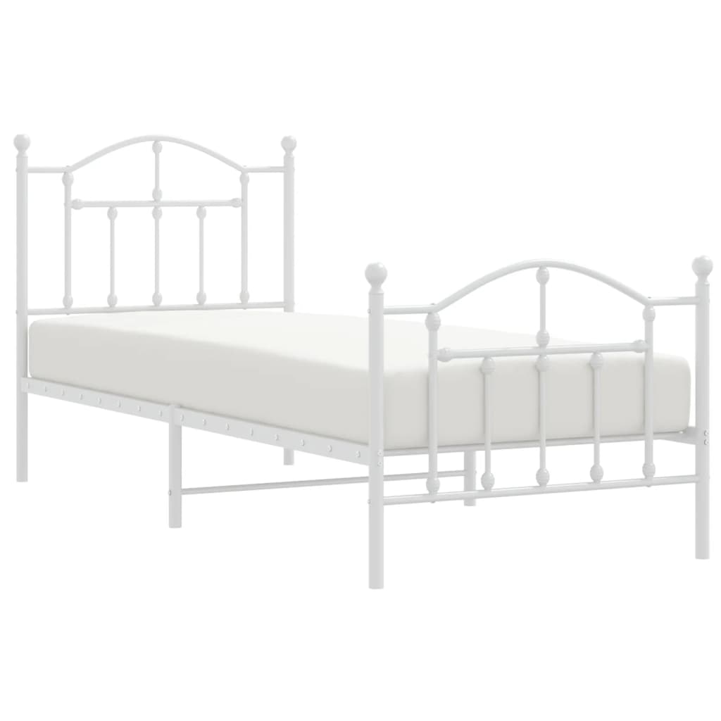 Estrutura de cama com cabeceira e pés 90x190 cm metal branco