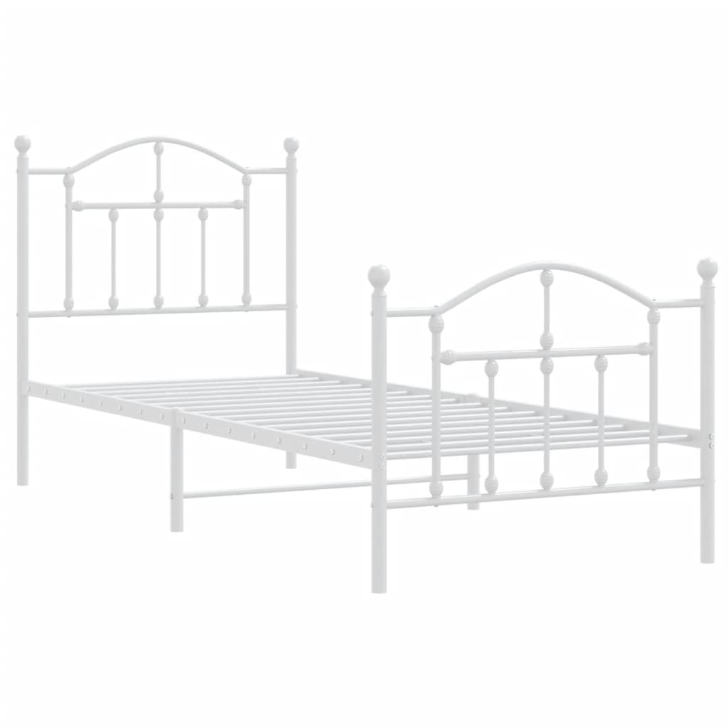 Estrutura de cama com cabeceira e pés 90x190 cm metal branco