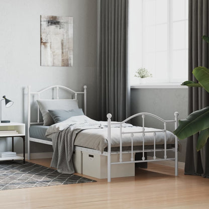 Estrutura de cama com cabeceira e pés 90x190 cm metal branco