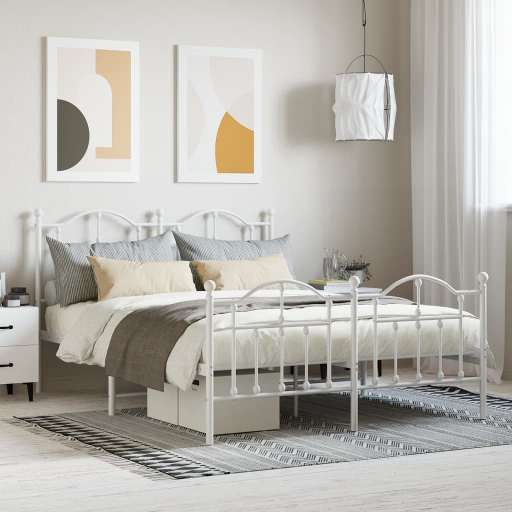 Estrutura de cama com cabeceira e pés 140x200 cm metal branco