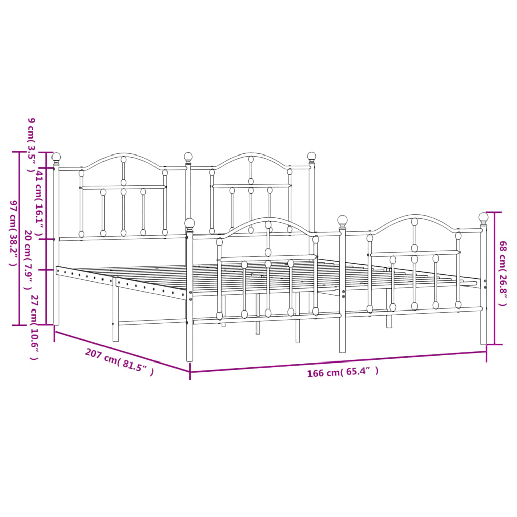 Estrutura de cama com cabeceira e pés 160x200 cm metal branco