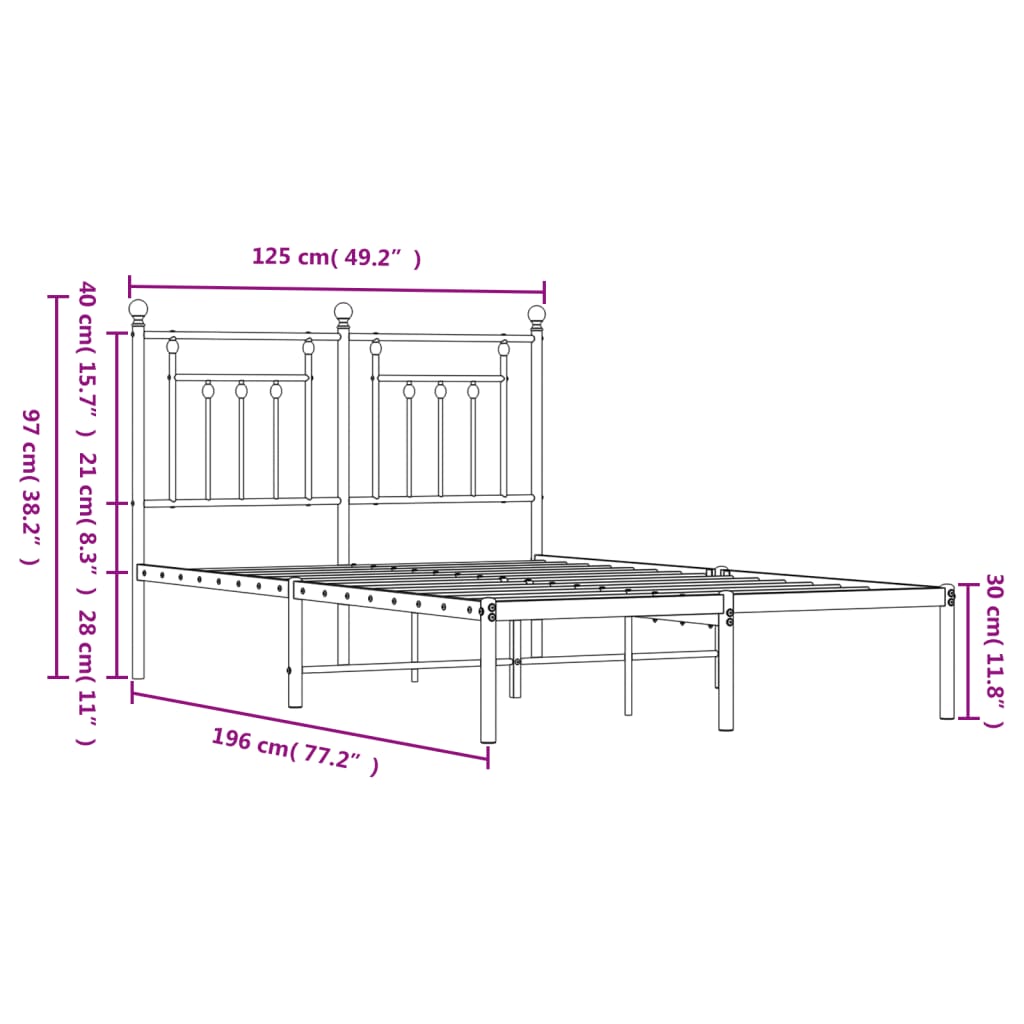 Estrutura de cama com cabeceira 120x190 cm metal preto