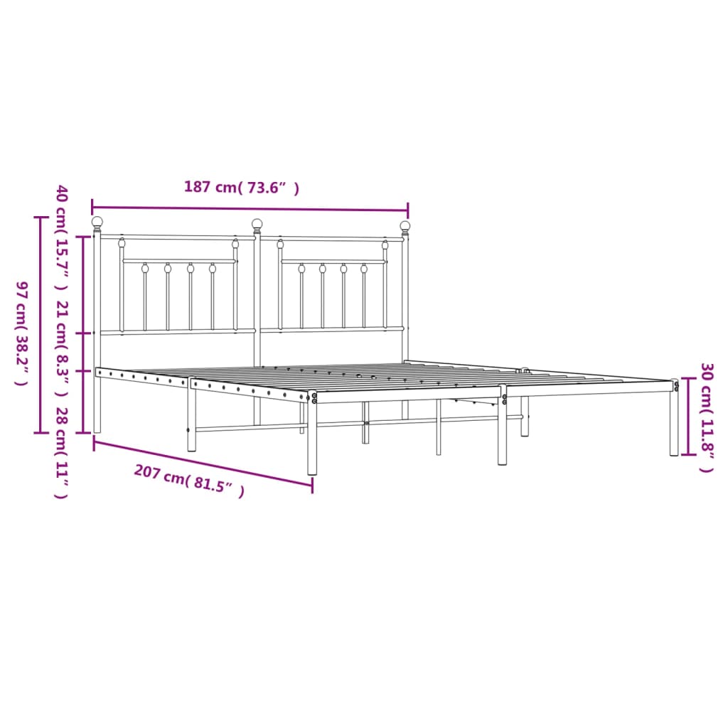 Estrutura de cama em metal com cabeceira 180x200 cm preto