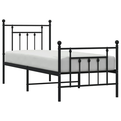 Estrutura de cama com cabeceira e pés 75x190 cm metal preto