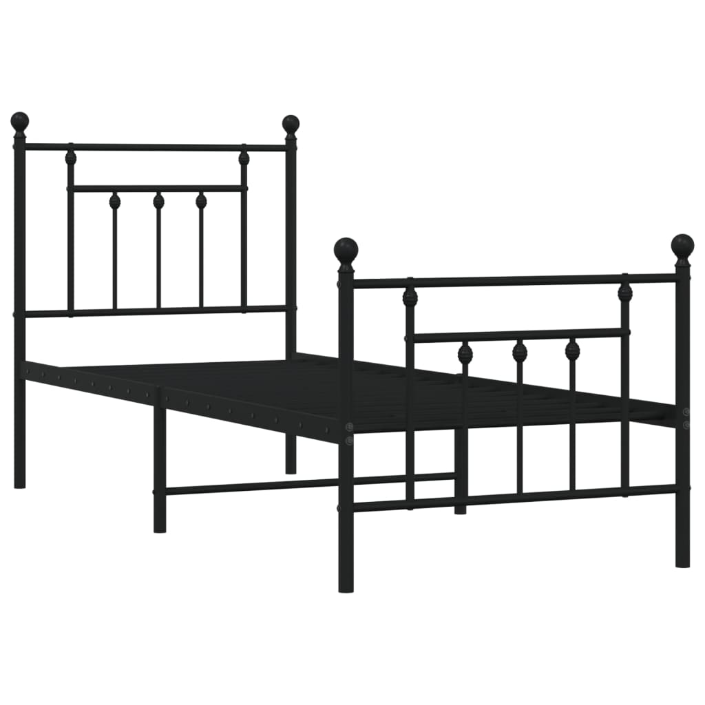 Estrutura de cama com cabeceira e pés 75x190 cm metal preto