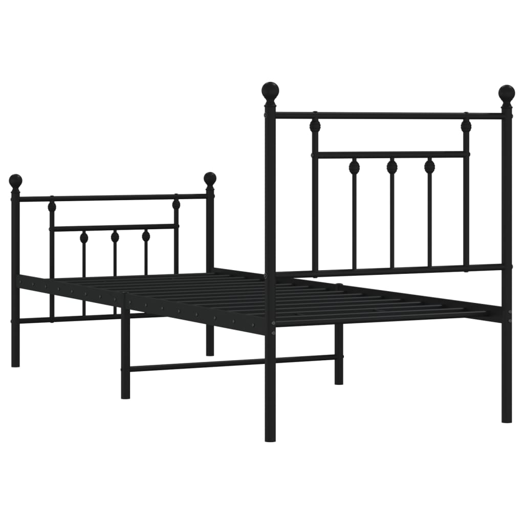 Estrutura de cama com cabeceira e pés 75x190 cm metal preto