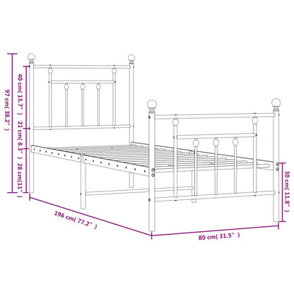 Estrutura de cama com cabeceira e pés 75x190 cm metal preto