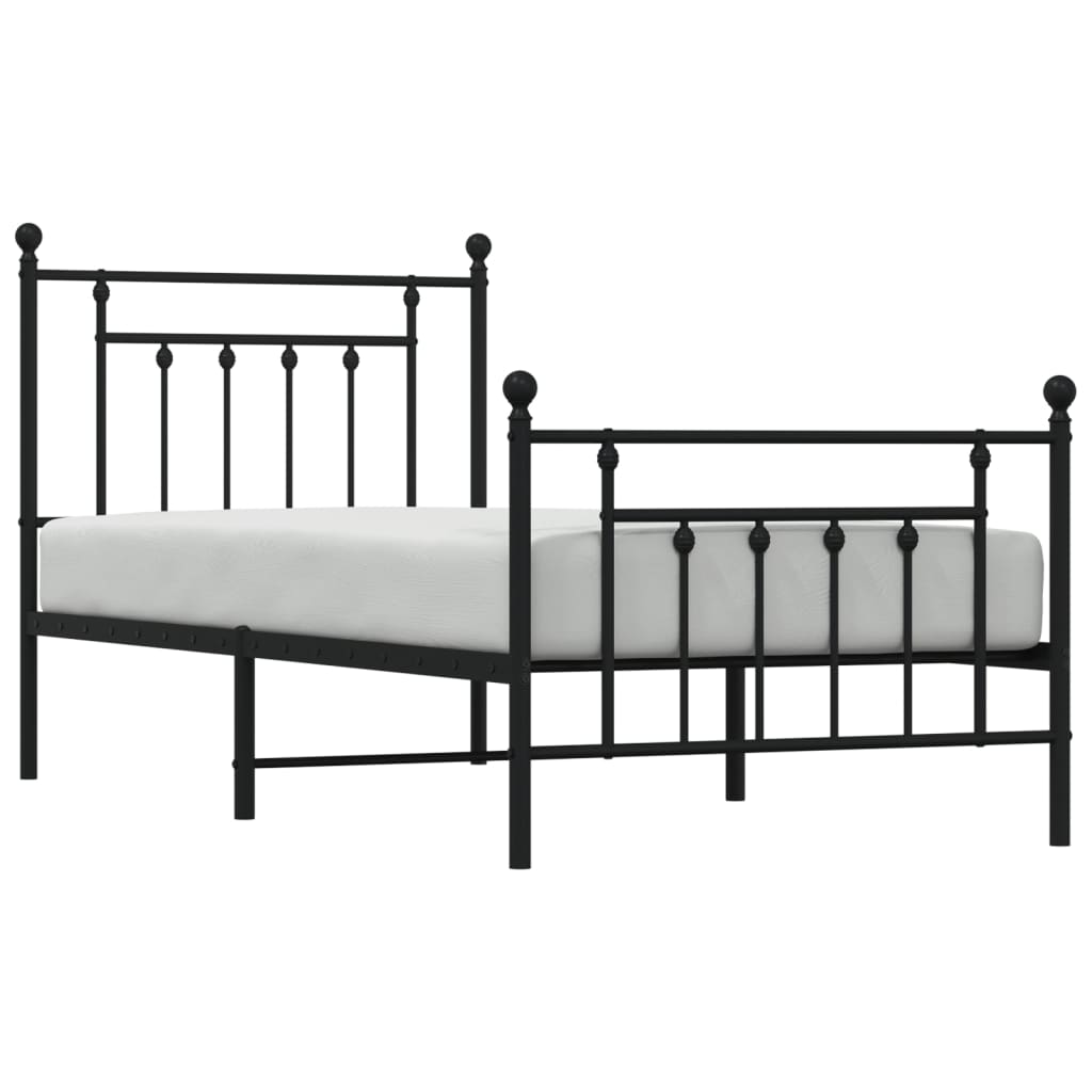 Estrutura de cama com cabeceira e pés 90x190 cm metal preto