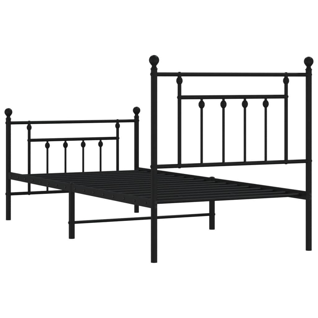 Estrutura de cama com cabeceira e pés 90x190 cm metal preto