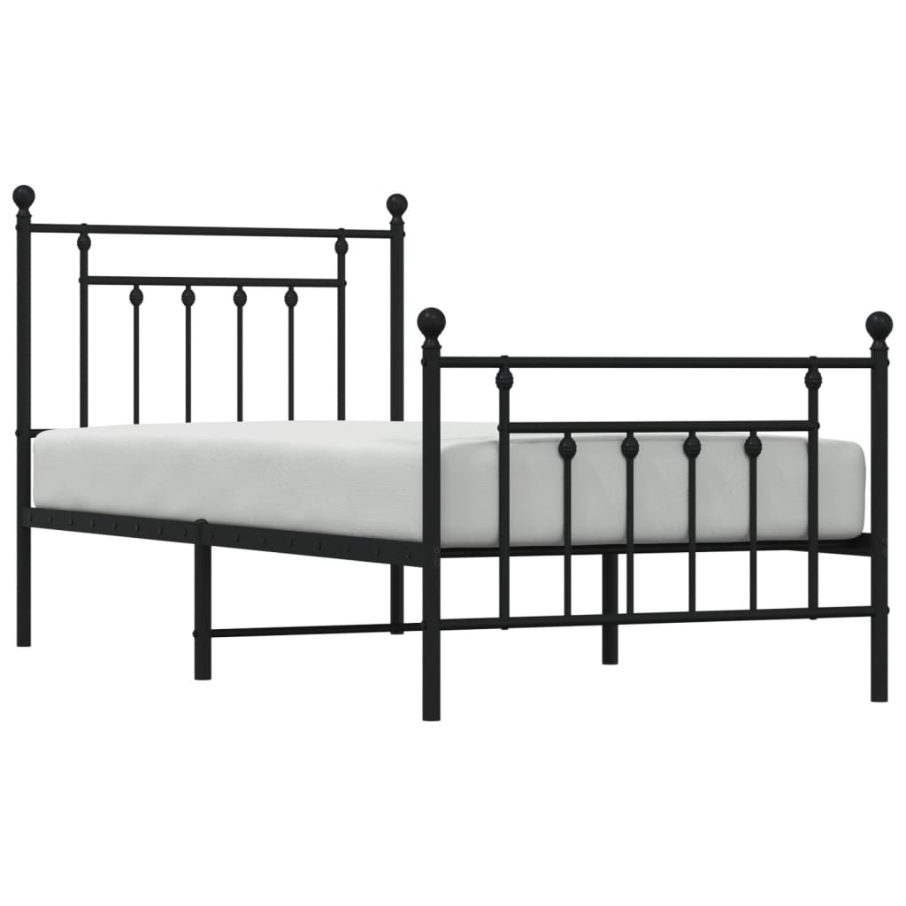 Estrutura de cama com cabeceira e pés 90x200 cm metal preto