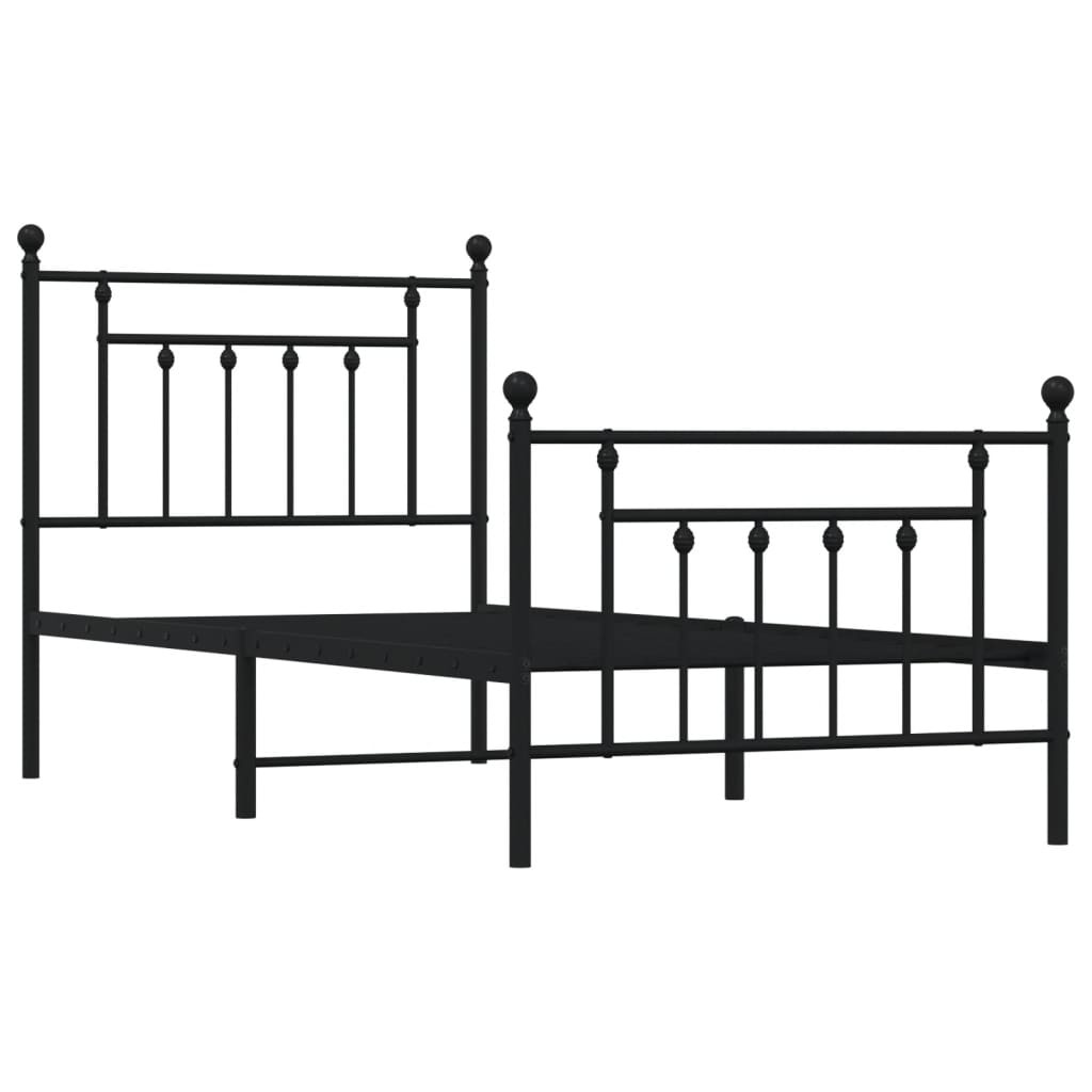 Estrutura de cama com cabeceira e pés 90x200 cm metal preto