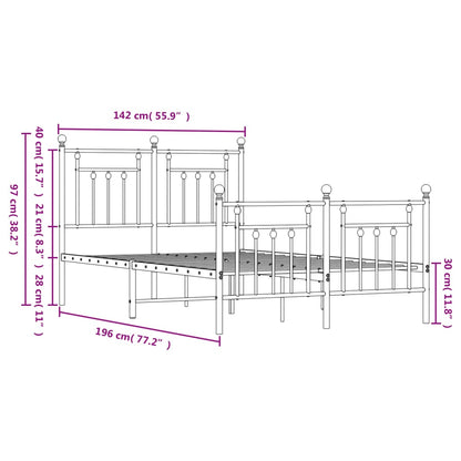 Estrutura de cama com cabeceira e pés 135x190 cm metal preto