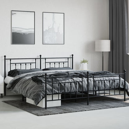 Estrutura de cama com cabeceira e pés 193x203 cm metal preto