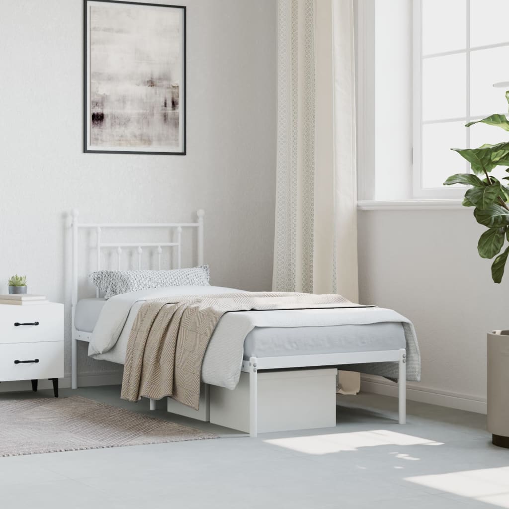 Estrutura de cama com cabeceira 75x190 cm metal branco