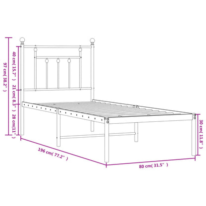 Estrutura de cama com cabeceira 75x190 cm metal branco