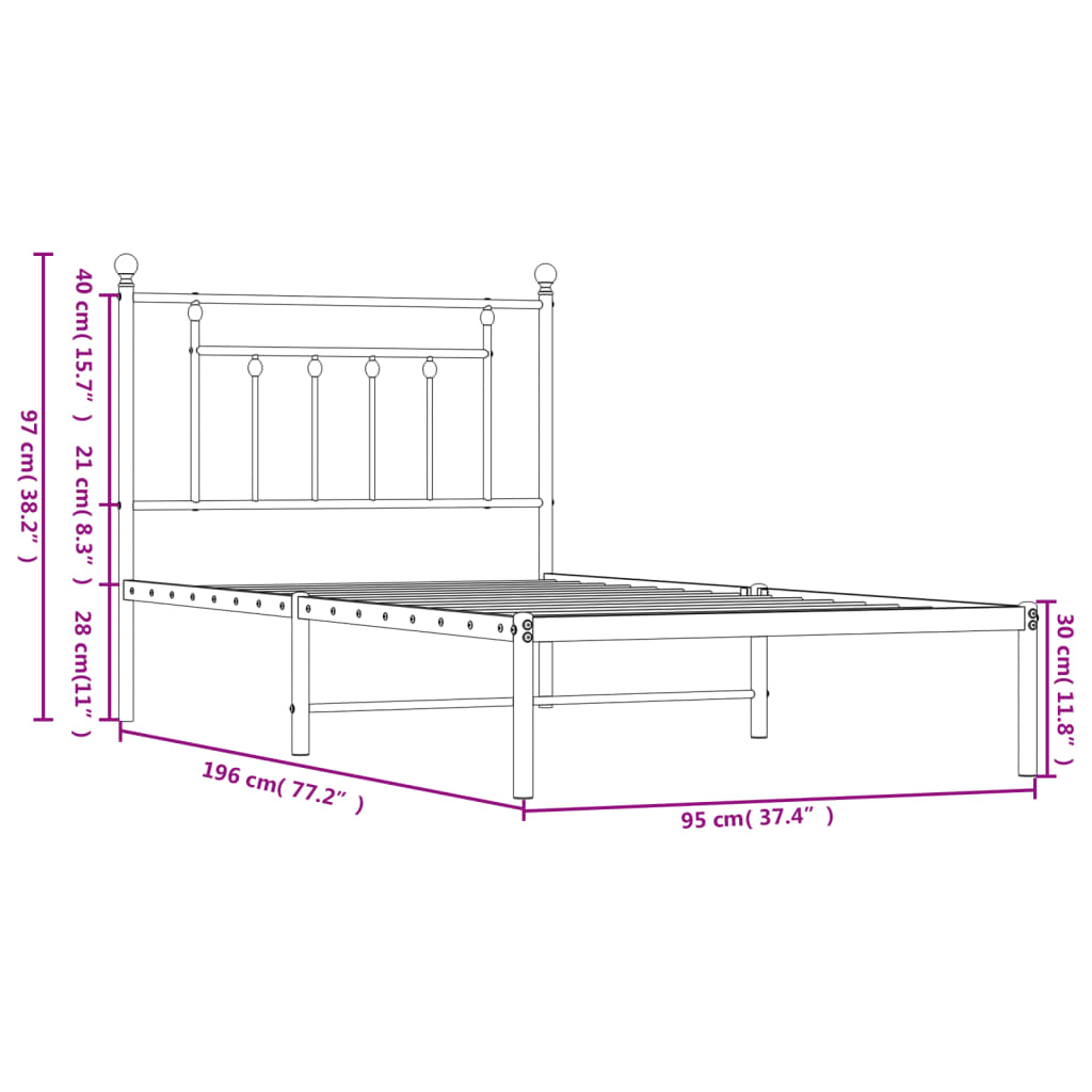 Estrutura de cama com cabeceira 90x190 cm metal branco