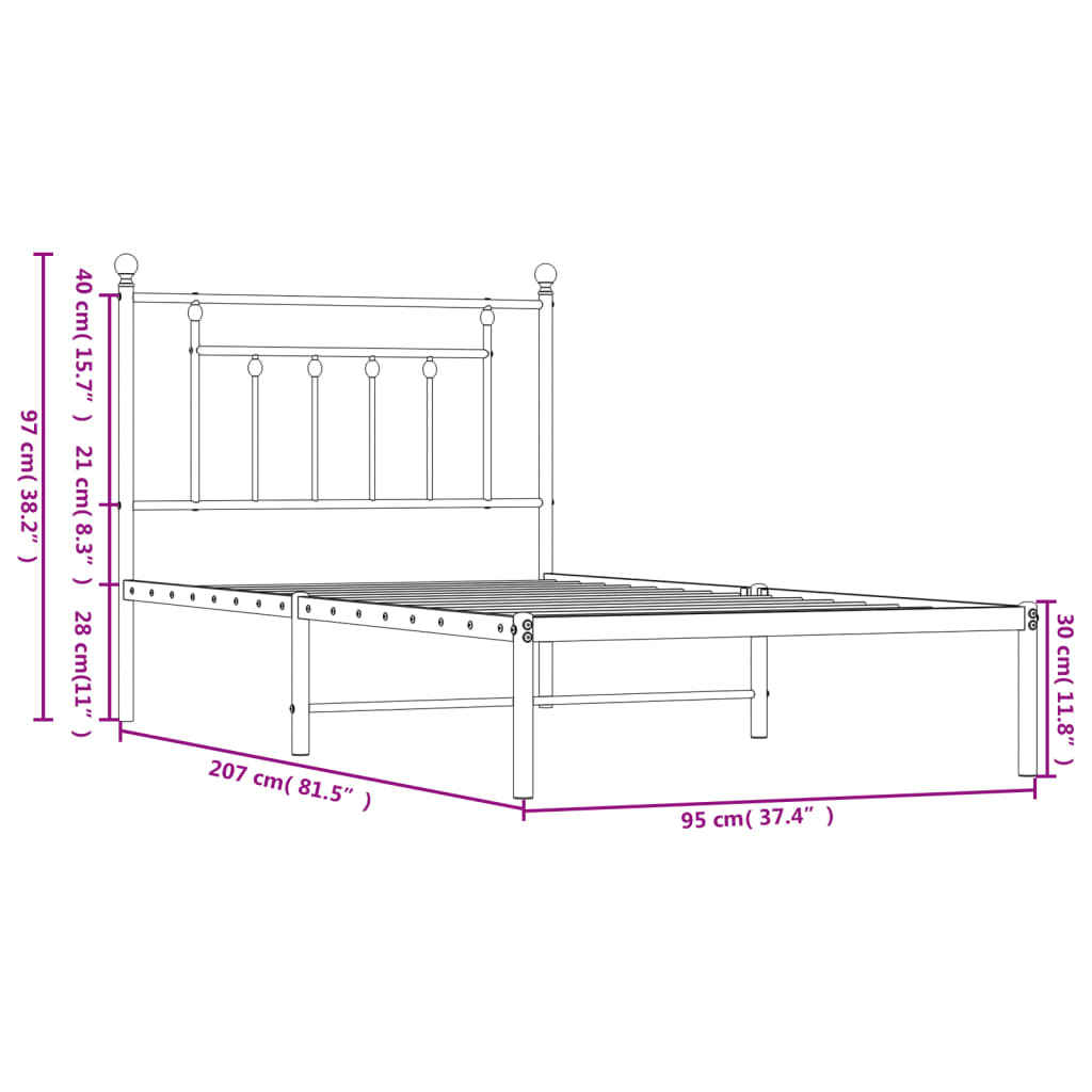 Estrutura de cama com cabeceira 90x200 cm metal branco