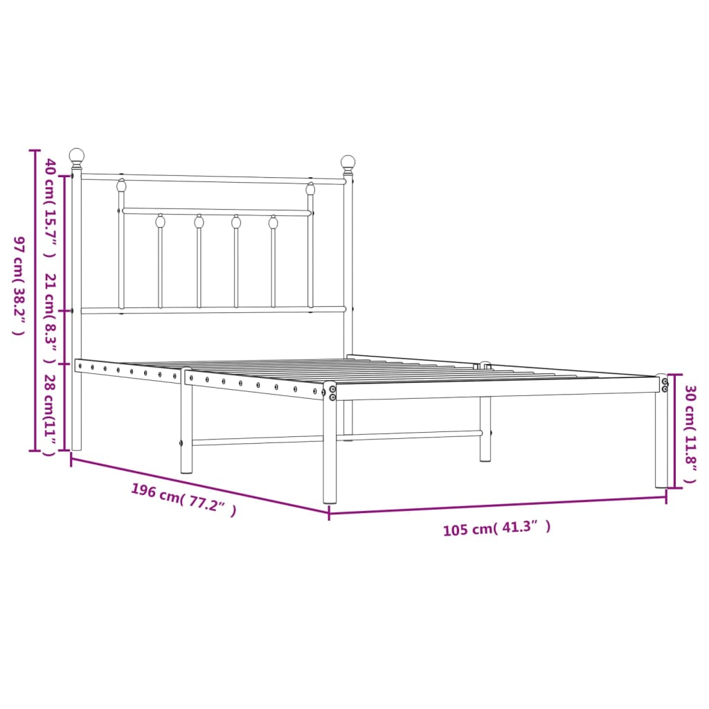 Estrutura de cama com cabeceira 100x190 cm metal branco