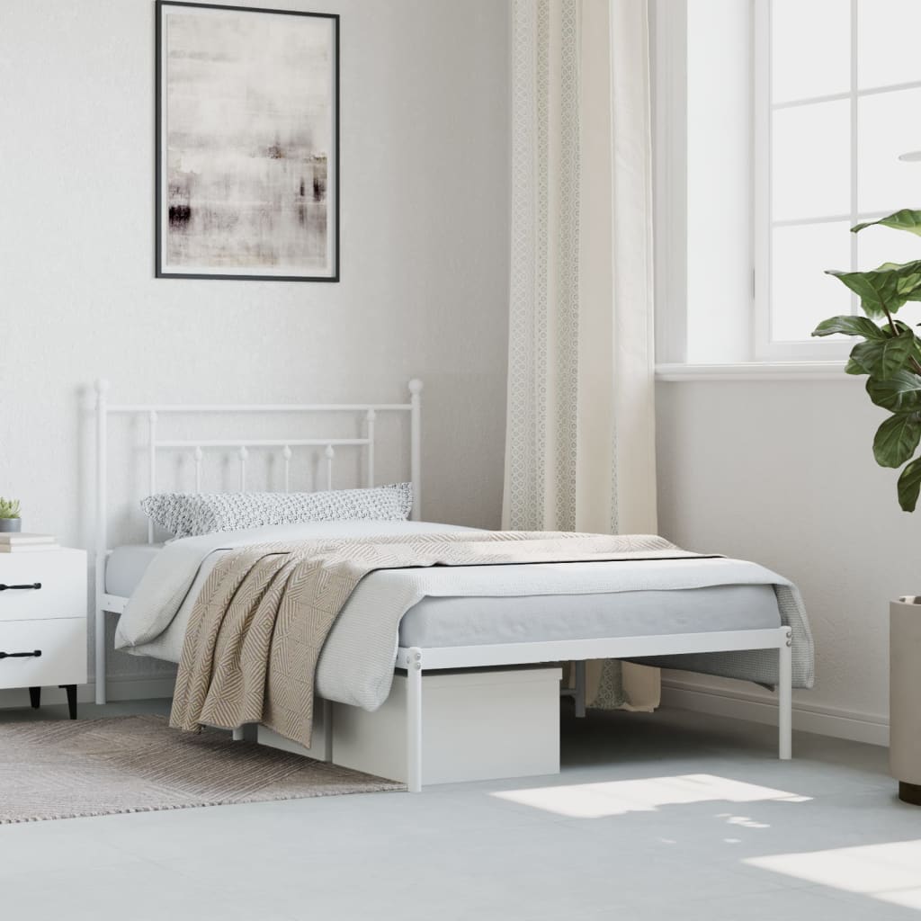 Estrutura de cama com cabeceira 100x200 cm metal branco