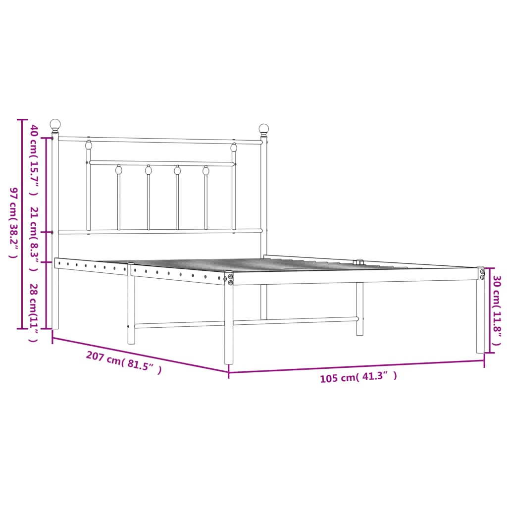 Estrutura de cama com cabeceira 100x200 cm metal branco