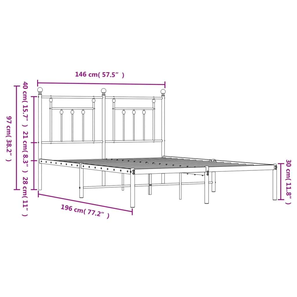 Estrutura de cama com cabeceira 140x190 cm metal branco