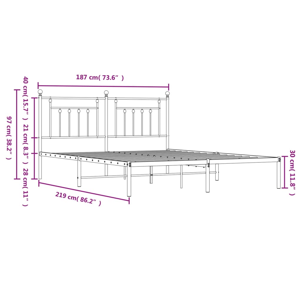 Estrutura de cama com cabeceira 183x213 cm metal branco