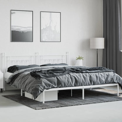 Estrutura de cama com cabeceira 193x203 cm metal branco