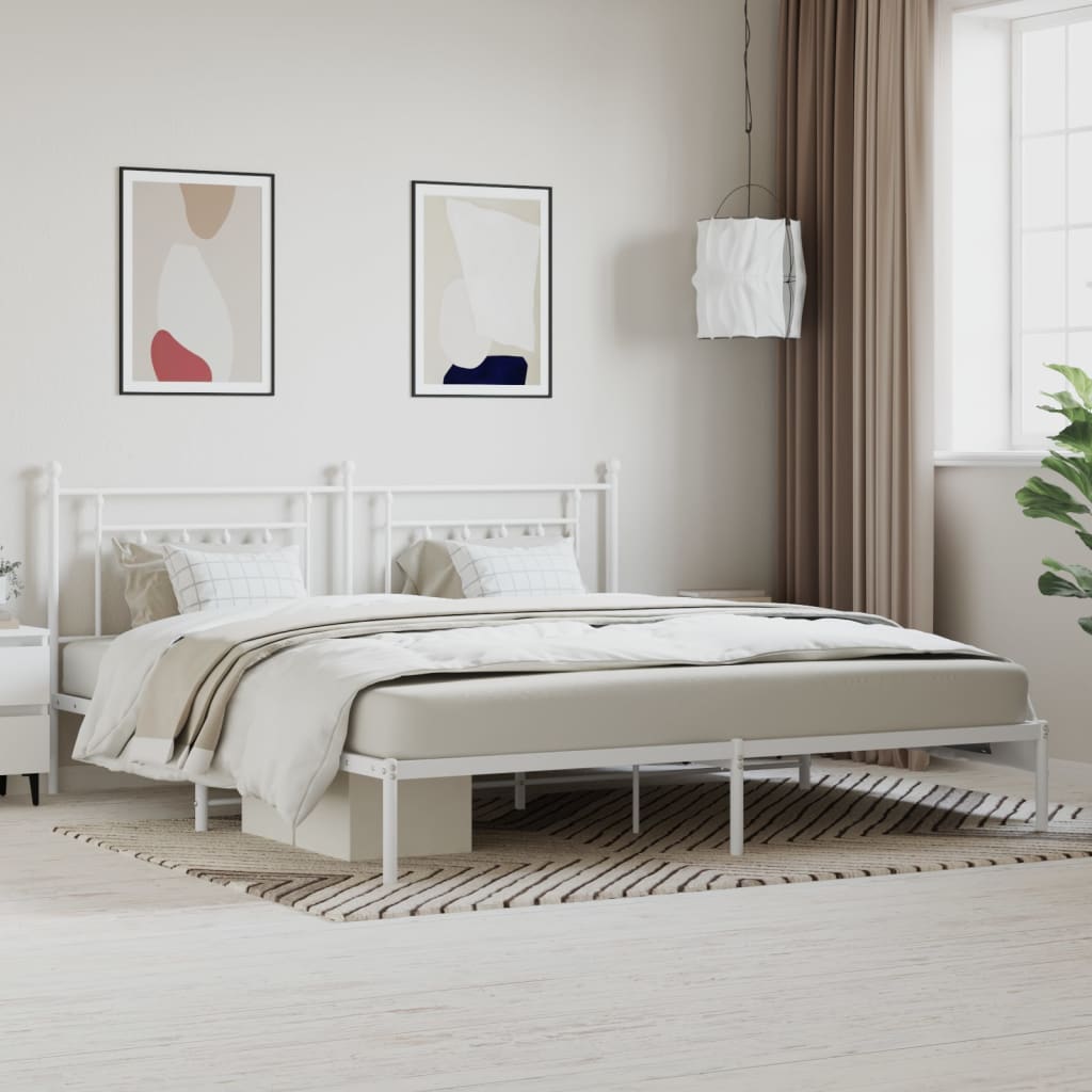 Estrutura de cama com cabeceira 193x203 cm metal branco