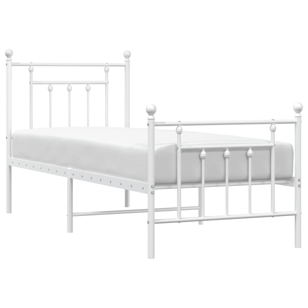 Estrutura de cama com cabeceira e pés 75x190 cm metal branco