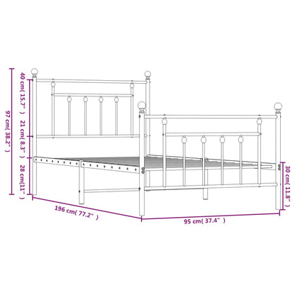 Estrutura de cama com cabeceira e pés 90x190 cm metal branco