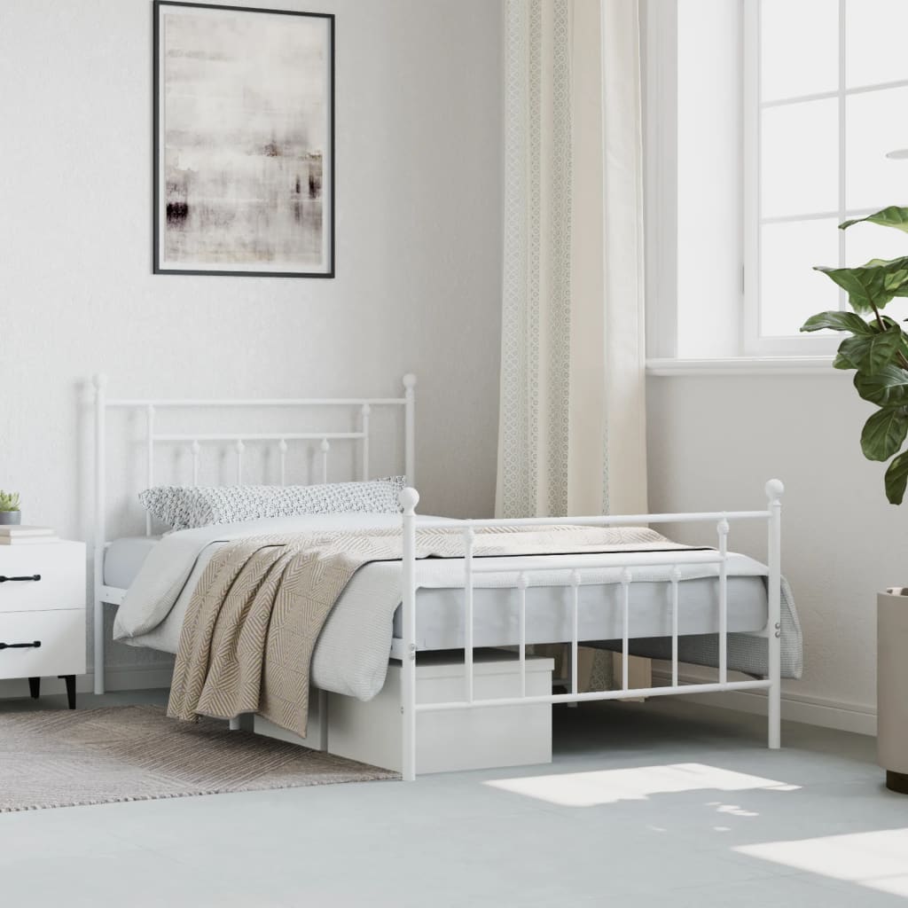 Estrutura de cama com cabeceira e pés 107x203 cm metal branco