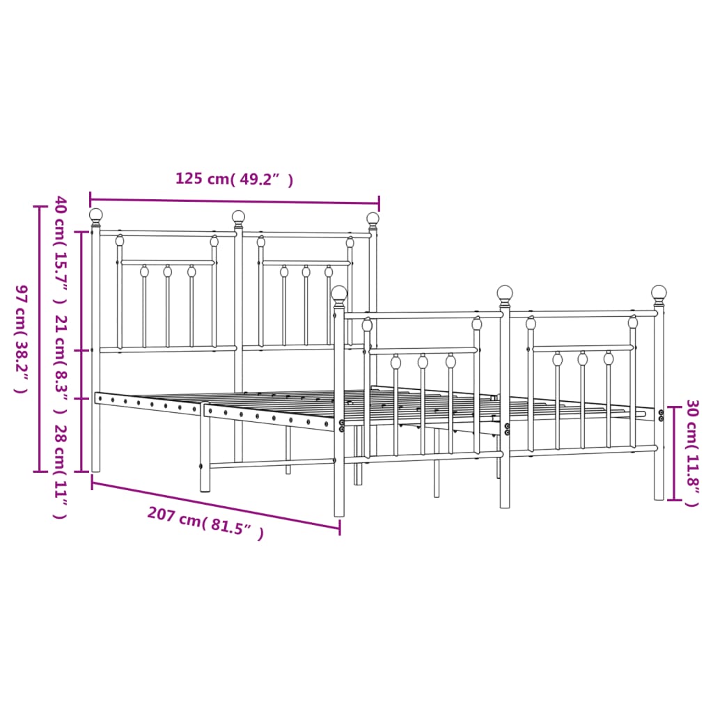 Estrutura de cama com cabeceira e pés 120x200 cm metal branco