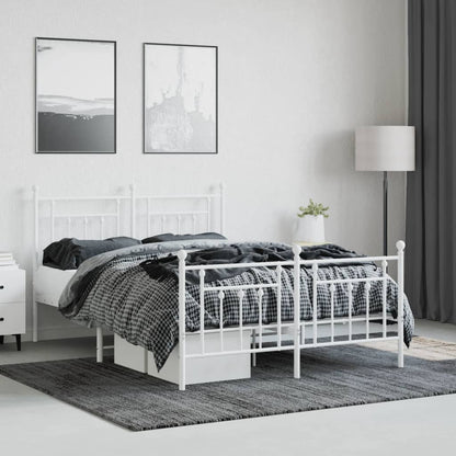 Estrutura de cama com cabeceira e pés 140x190 cm metal branco