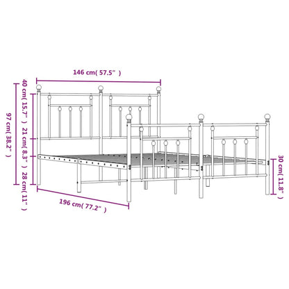 Estrutura de cama com cabeceira e pés 140x190 cm metal branco