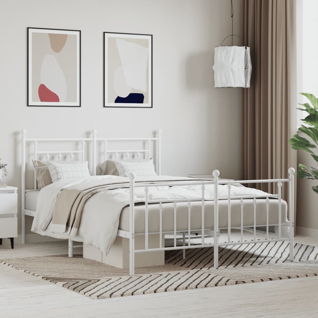 Estrutura de cama com cabeceira e pés 140x190 cm metal branco