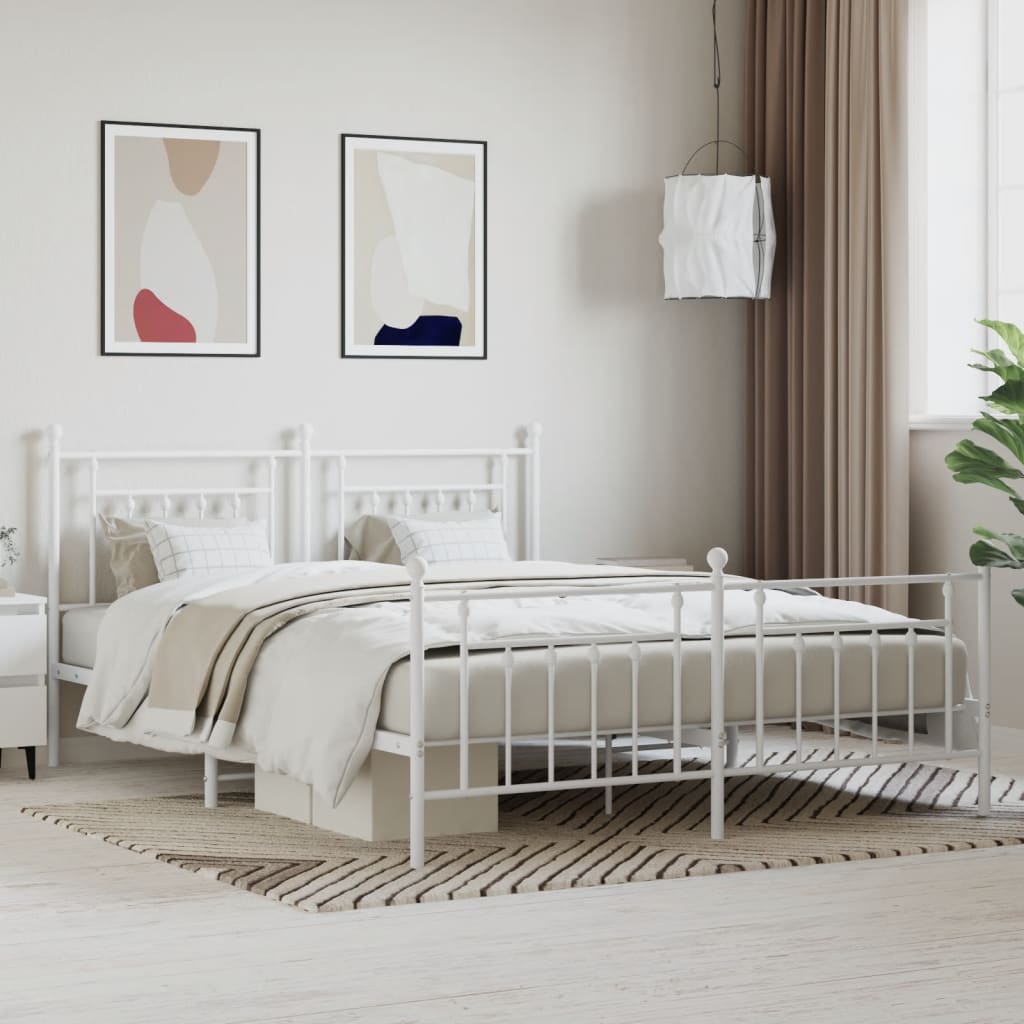 Estrutura de cama com cabeceira e pés 183x213 cm metal branco