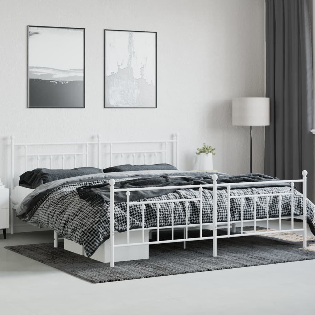 Estrutura de cama com cabeceira e pés 193x203 cm metal branco