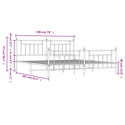 Estrutura de cama com cabeceira e pés 193x203 cm metal branco