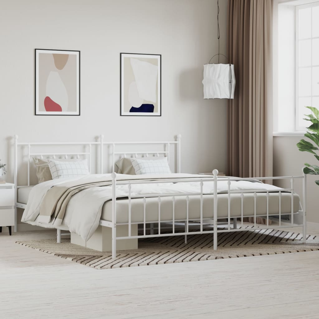 Estrutura de cama com cabeceira e pés 193x203 cm metal branco