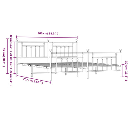 Estrutura de cama com cabeceira e pés 200x200 cm metal branco