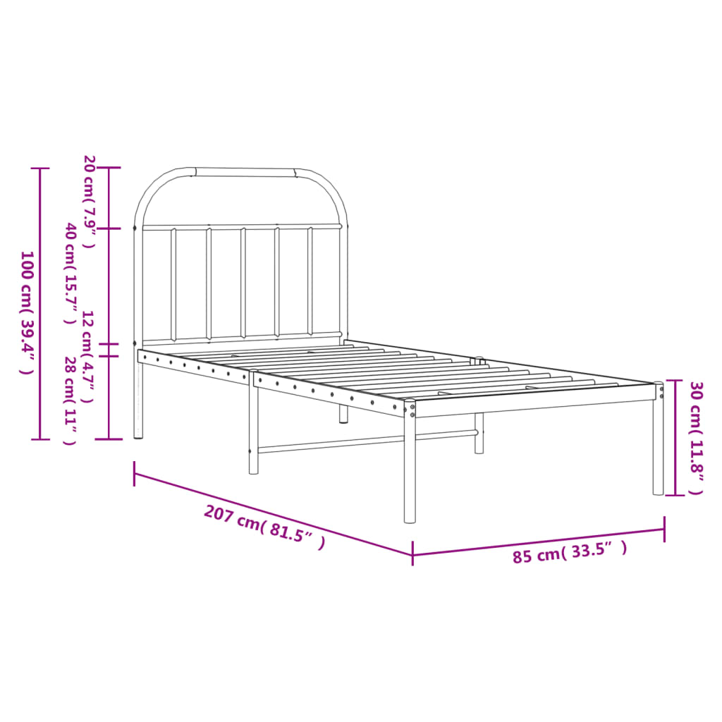 Estrutura de cama com cabeceira 80x200 cm metal preto